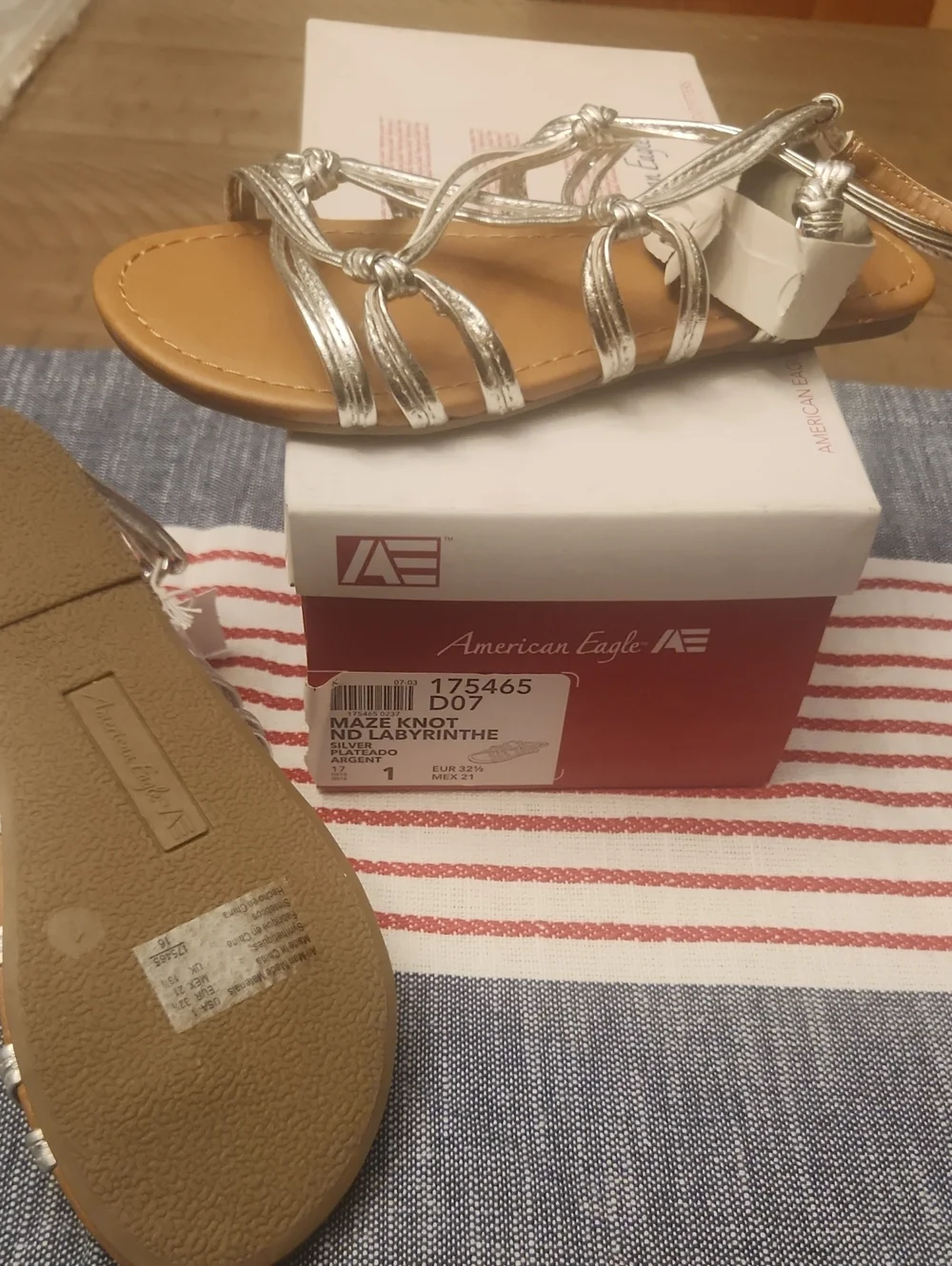 American Eagle Girl's Silver Metallic Strappy Sandals- size 1